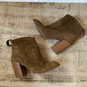 Zara Tan Suede Western Boots Stacked Heel | Size 37